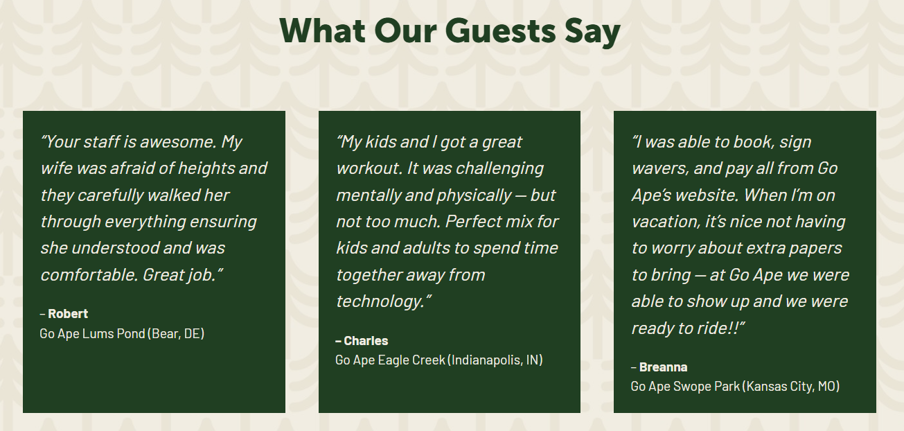 Go Ape Homepage Customer Reviews