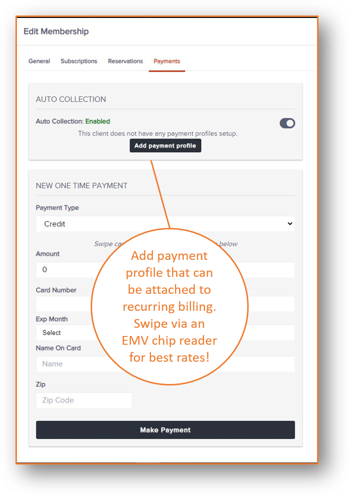 payment profile membership vis